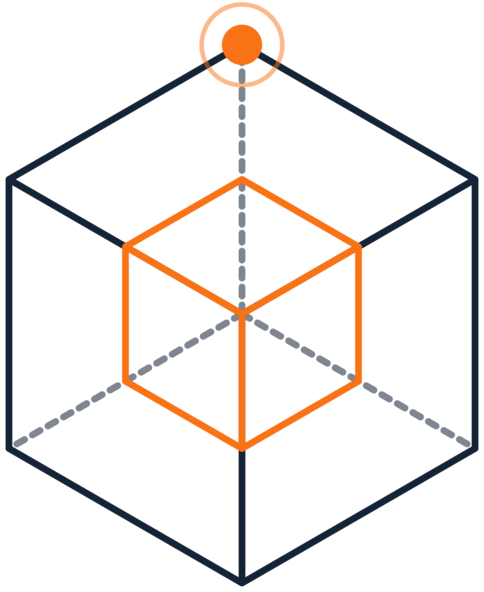 Linjeillustration av en genomskinlig kub, symbol för transparent process
